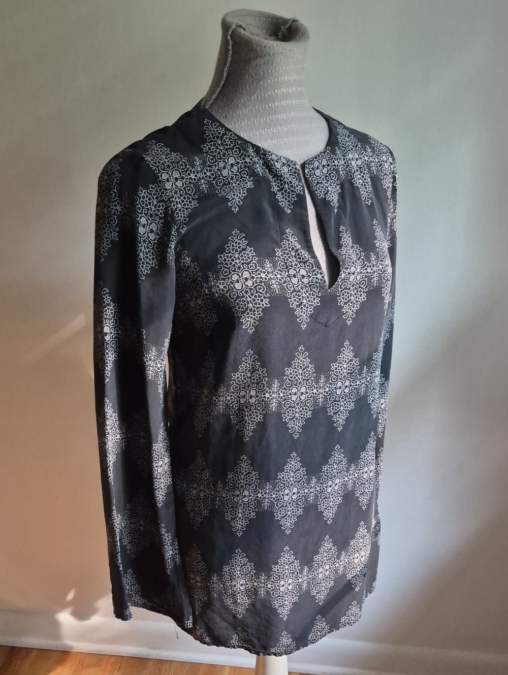H&M Black Tunic with White Geometric Print